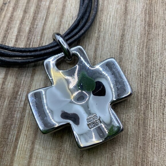 Nine West Cross Silver Tone Multi Strands Leather Necklace - Picture 6 of 6